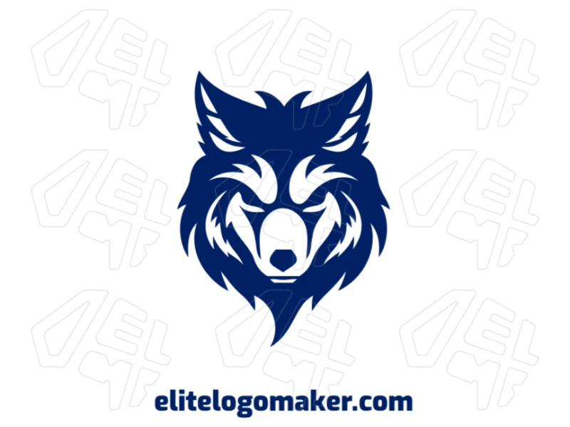 Um logotipo elegante com uma ilustração abstrata de uma cabeça de lobo azul, projetado em estilo animal para criar uma identidade visual sofisticada e marcante.