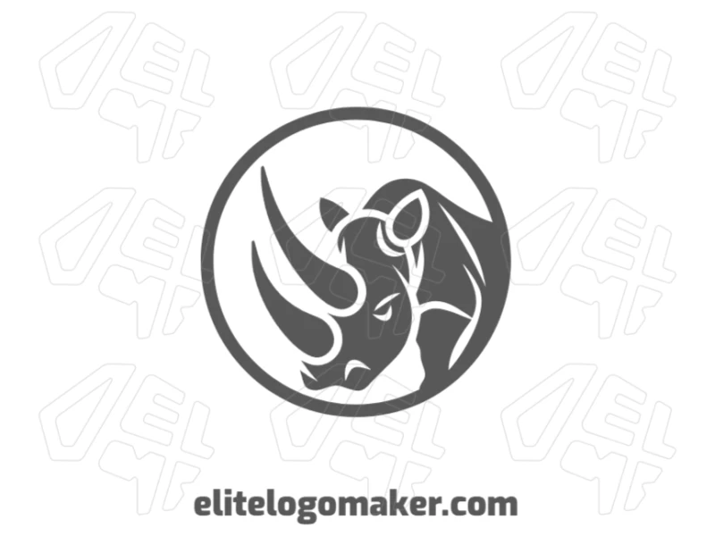 Uma ilustração abstrata de um rinoceronte dentro de um círculo, oferecendo o logotipo perfeito para o seu negócio, à venda.