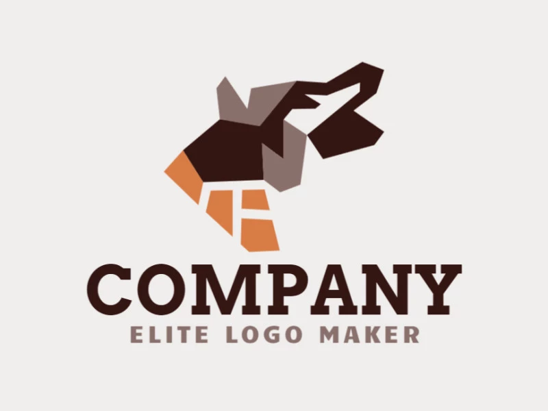 Animal logo composed of abstract shapes forming a wolf with orange and brown colors.