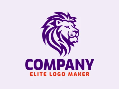 Logotipo vectorial en forma de una cabeza de león africano con diseño mascota y color violeta.