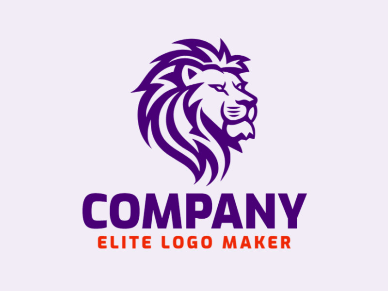 Vector logo in the shape of an African lion head with mascot design and purple color.