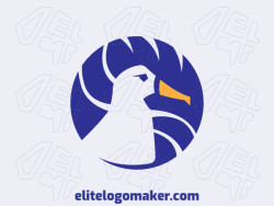Logotipo criativo com a forma de um albatroz com design memorável e estilo circular, as cores utilizadas é azul e amarelo.