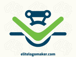 Logo available for sale in the shape of an alien, with symmetric style, with green and blue colors.