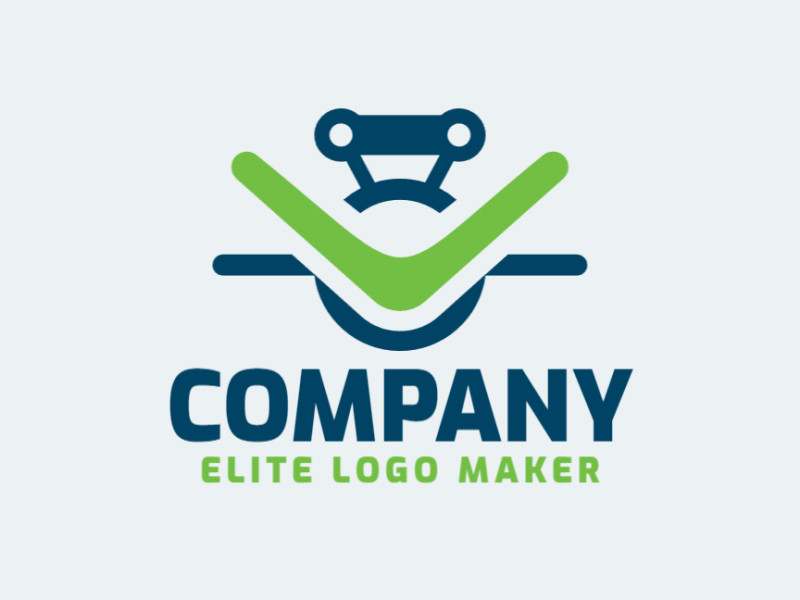Logo available for sale in the shape of an alien, with symmetric style, with green and blue colors.