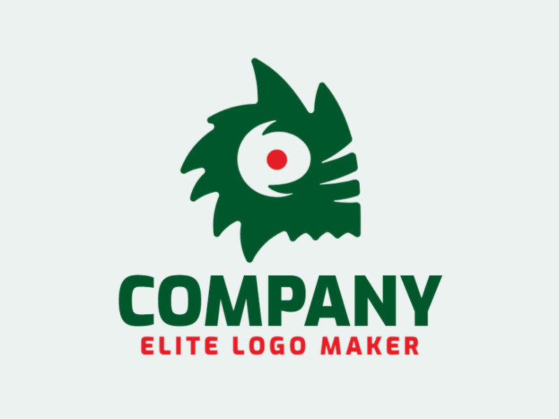 Logotipo criativo com a forma de um alienígena com design abstrato e com as cores verde e vermelho.