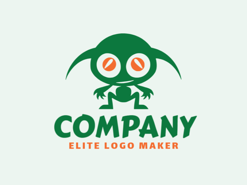 Create your own logo in the shape of an alien with childish style with green and orange colors.