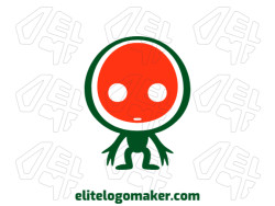 A sophisticated logo in the shape of an alien with a sleek simple style, featuring a captivating green and red color palette.