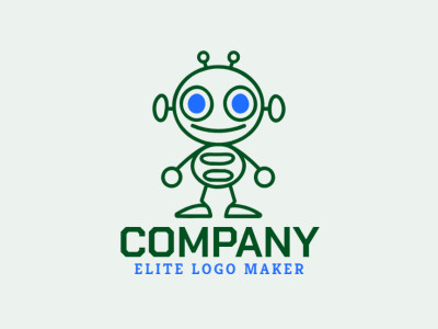 A monoline and creative logo featuring an alien in green and blue, perfect for representing uniqueness and futuristic vision.