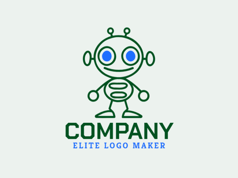 Un logotipo monolineal y creativo con un extraterrestre en verde y azul, perfecto para representar singularidad y visión futurista.