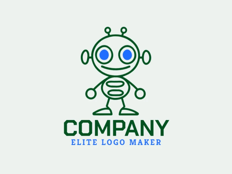 Un logotipo monolineal y creativo con un extraterrestre en verde y azul, perfecto para representar singularidad y visión futurista.