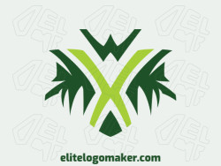 Vector logo in the shape of an alien combined with a letter "X", with abstract design and green color.