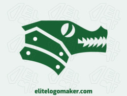 Animal logo design with the shape of an alligator head composed of abstracts shapes and circles with white and green colors.
