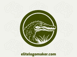 Vector logo in the shape of an alligator with illustrative style and green color.
