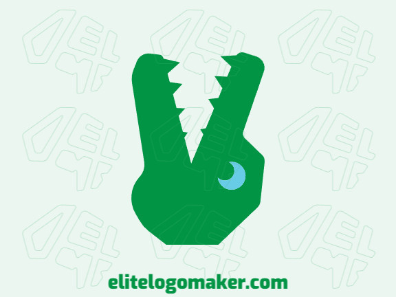 Abstract logo design in the shape of an alligator combined with the peace symbol with blue and green colors.