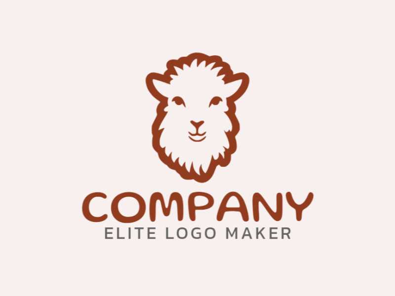 Logo available for sale in the shape of an alpaca with monoline style and brown color.