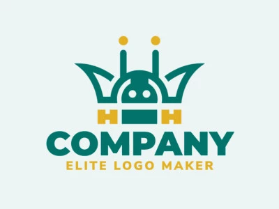 Mascot logo design in the shape of an Android combined with a crown with yellow and green colors.