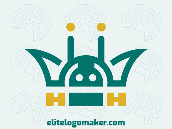 Mascot logo design in the shape of an Android combined with a crown with yellow and green colors.