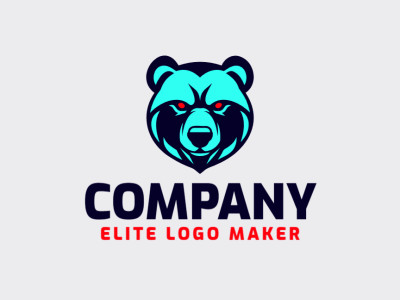Un logo ilustrativo con un oso enojado, representado de manera llamativa en tonos audaces de azul, rojo y azul oscuro, transmitiendo fuerza y determinación.