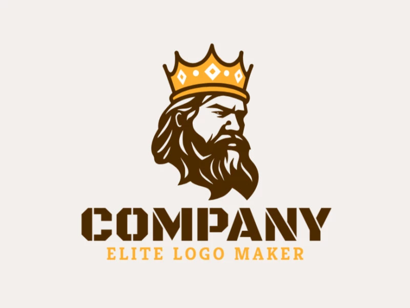 Abstract logo template with creative shapes forming an angry king with a professional design with brown and dark yellow colors.