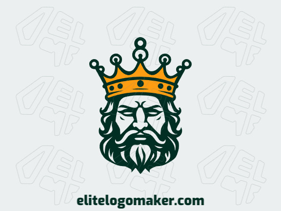 Logotipo customizável com a forma de um rei bravo composto por um estilo simétrico e com as cores amarelo escuro e verde escuro.