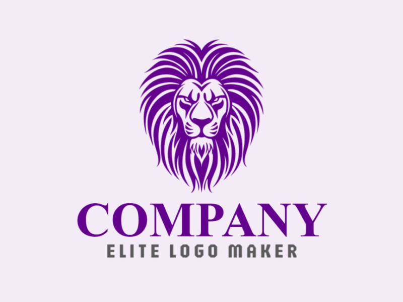 An intense mascot design featuring an angry lion, radiating power and determination in regal purple.