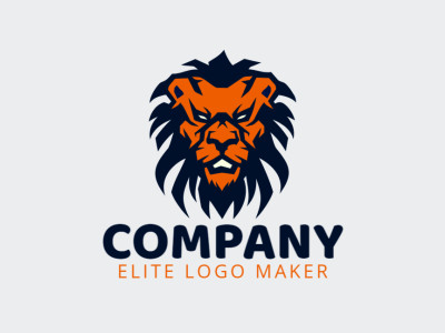 Un logo simétrico con un león enfurecido, con tonos vibrantes de naranja, beige y azul oscuro que simbolizan poder y fuerza.