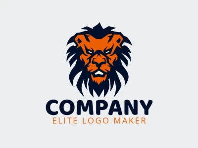 A symmetric logo featuring an angry lion, with vibrant orange, beige, and dark blue tones symbolizing power and strength.