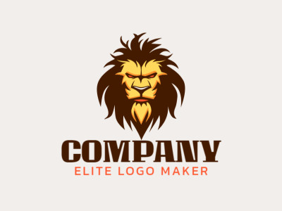 Un template de logotipo inspirador con una representación creativa de un león enfadado, combinando tonos vibrantes de naranja, amarillo y marrón oscuro.