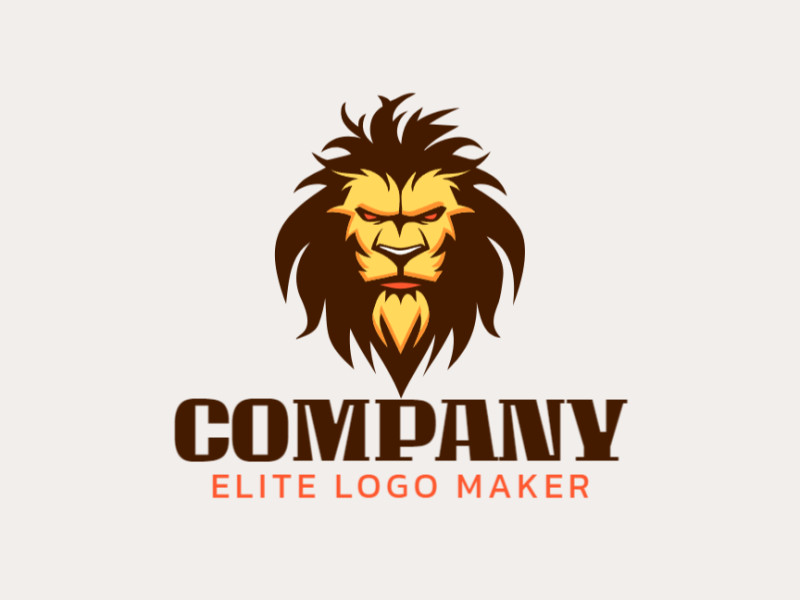 An inspiring logo template featuring a creative depiction of an angry lion, combining vibrant orange, yellow, and dark brown hues.