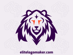 A symmetrical design of an angry lion head, a vivid blend of orange and purple, capturing fierce determination and regal spirit.