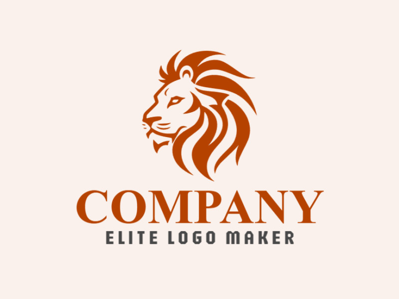 Logotipo criativo com a forma de uma cabeça de um leão bravo com design abstrato e cor marrom.