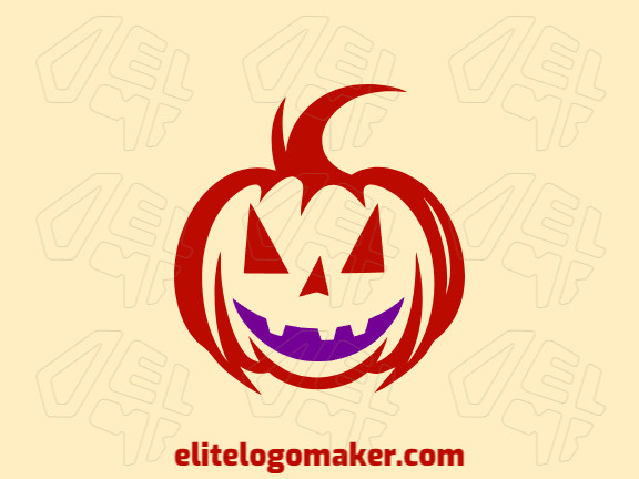 Logotipo customizável com a forma de uma abóbora furiosa composto por um estilo simples e com as cores vermelho e roxo.