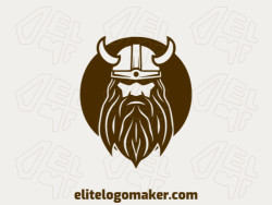 Create a vector logo for your company in the shape of an angry Viking with a symmetric style, the color used was brown.