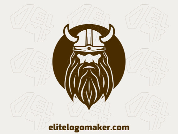 Crie um logotipo vetorial para sua empresa com a forma de um viking bravo com estilo simétrico, a cor utilizada foi marrom.