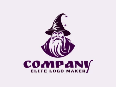 Crea un logotipo vectorizado que presente un diseño contemporáneo de un mago enojado y estilo simple, con un toque de sofisticación y color violeta.