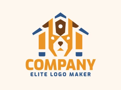 Logotipo simples e profissional com a forma de uma casa combinado com um animal com estilo abstrato, as cores utilizadas foi azul, laranja, e marrom.