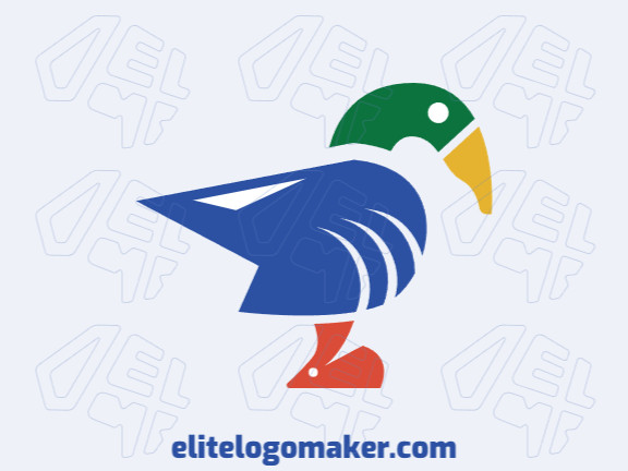 Animal logo in the shape of three animals (Duck, shark, and mouse) composed of simples shapes with blue, green and orange colors.