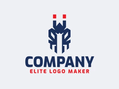 Logotipo vectorial en forma de una hormiga con diseño minimalista y colores azul y rojo.