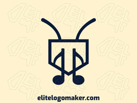 Logotipo criativo com a forma de uma formiga combinado com uma nota musical, com design refinado e estilo abstrato.