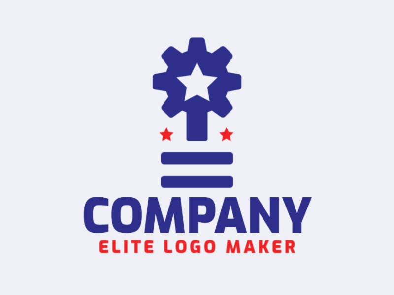 Logotipo moderno com a forma de um botão de fliperama combinado com uma engrenagem, com design profissional e estilo abstrato.