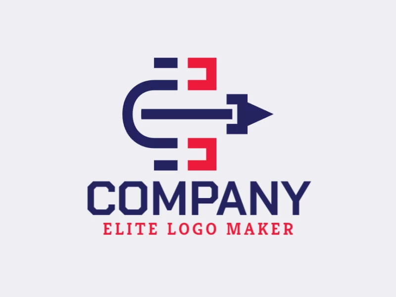 Abstract logo with a refined design forming archery with blue and red colors.