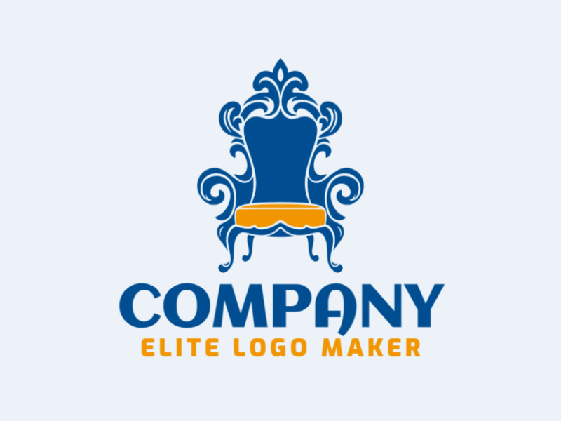 Logotipo adaptável com a forma de uma poltrona com estilo ornamental, as cores utilizadas foi laranja e azul escuro.