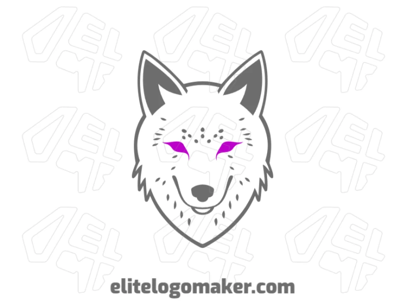 Uma ilustração artística criativa de uma cabeça de lobo com detalhes abstratos, projetada em estilo simétrico para um logotipo ousado e único.