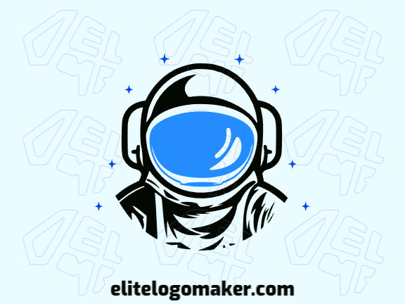 Um logotipo abstrato com um toque cósmico, apresentando um astronauta em uma impressionante combinação de azul e preto, simbolizando exploração e mistério.