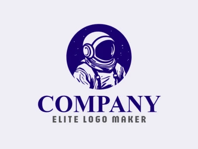 Vector logo in the shape of an astronaut with a handcrafted design and dark blue color.