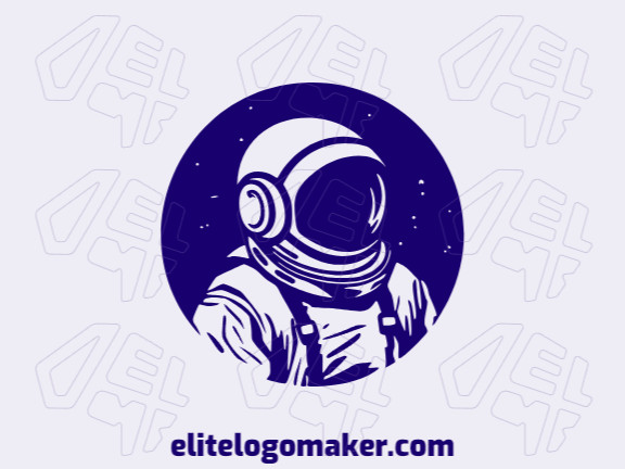 Vector logo in the shape of an astronaut with a handcrafted design and dark blue color.