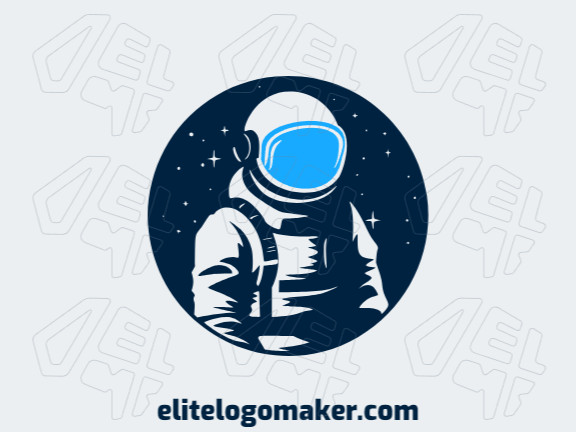 Um logotipo ilustrativo apresentando um astronauta em tons de azul e azul escuro.
