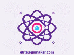 Professional logo in the shape of an atom with an abstract style, the colors used were blue, purple, and pink.