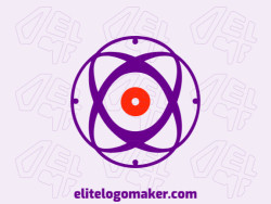 Create a vector logo for your company in the shape of an atom with an abstract style, the colors used were orange and purple.