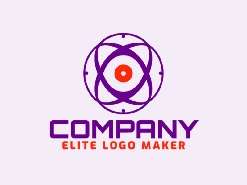 Crie um logotipo vetorial para sua empresa com a forma de um átomo com estilo abstrato, as cores utilizadas foi laranja e roxo.